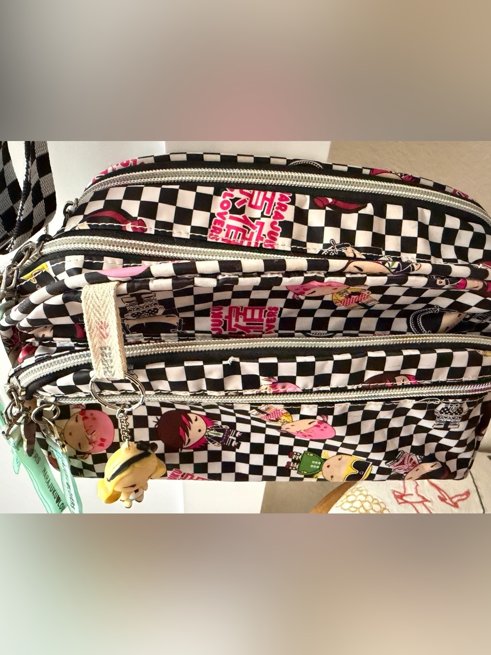 Harajuku Lovers Crossbody Black and White Checkered Bag - Picture 2 of 12